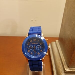 Brand New Dark Blue & Rose Gold Geneva Women's Silicone Watch